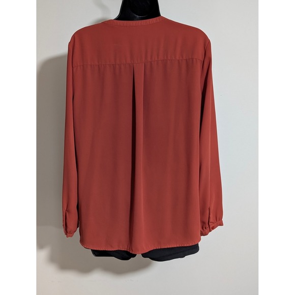 Adrianna Papell Blouse V-Neck Long Sleeve Casual Top Red Orange Size Medium - Picture 3 of 5